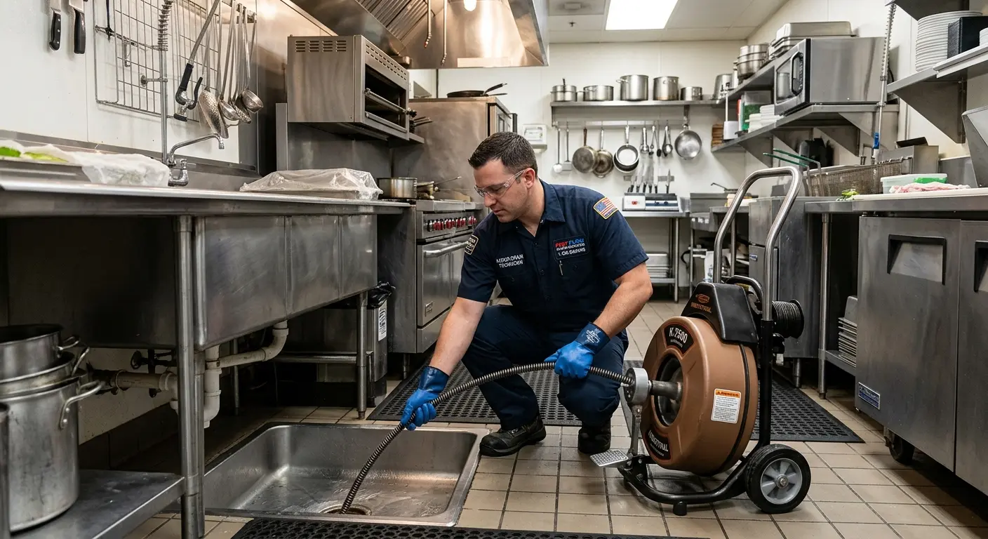 Commercial drain cleaning service in a restaurant kitchen in Pooler